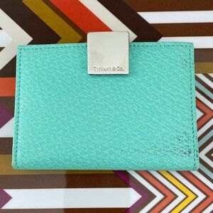 Tiffany & Co. Aqua Leather Card Case with Silver Clasp